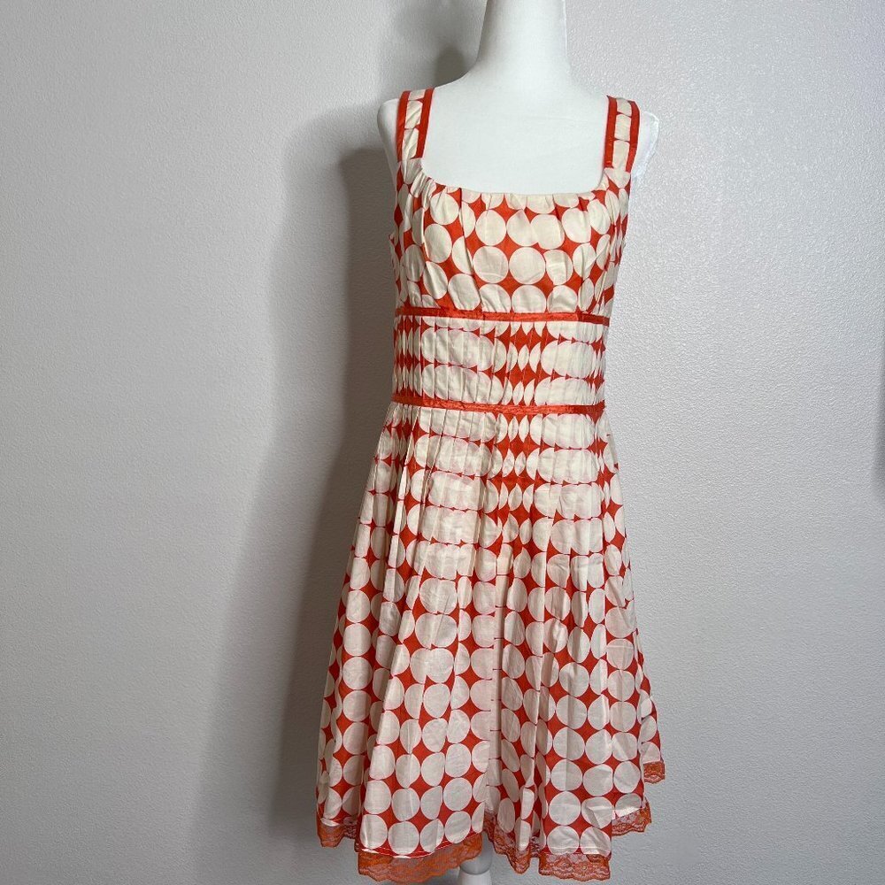 San's Souci Retro Orange Dress W/ Side Zipper / Big Circle Pattern - Large - NWT